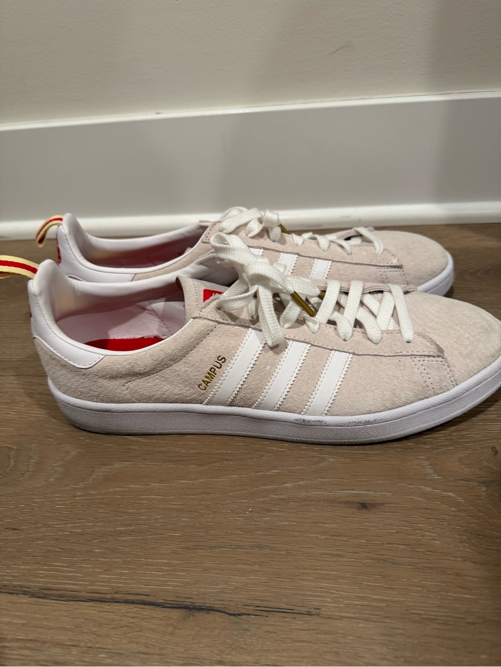 adidas Campus Sneakers White and Light Pink Suede